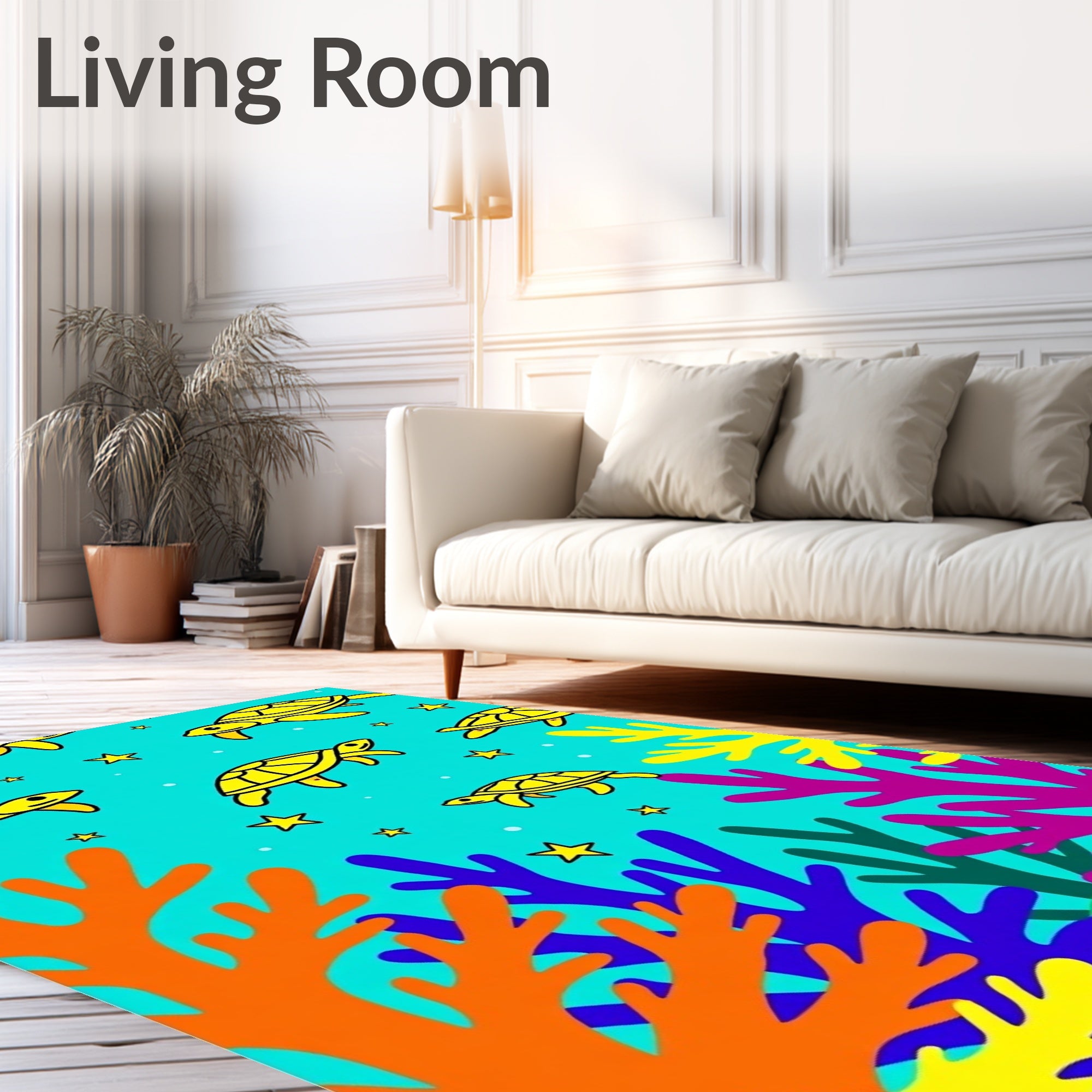Colorful Ocean Turtle Coral Scene Rug