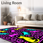 Playful Neon Cats Swirls Rug