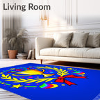 Bright Blue Victory Trophy Ribbon Stars Rug