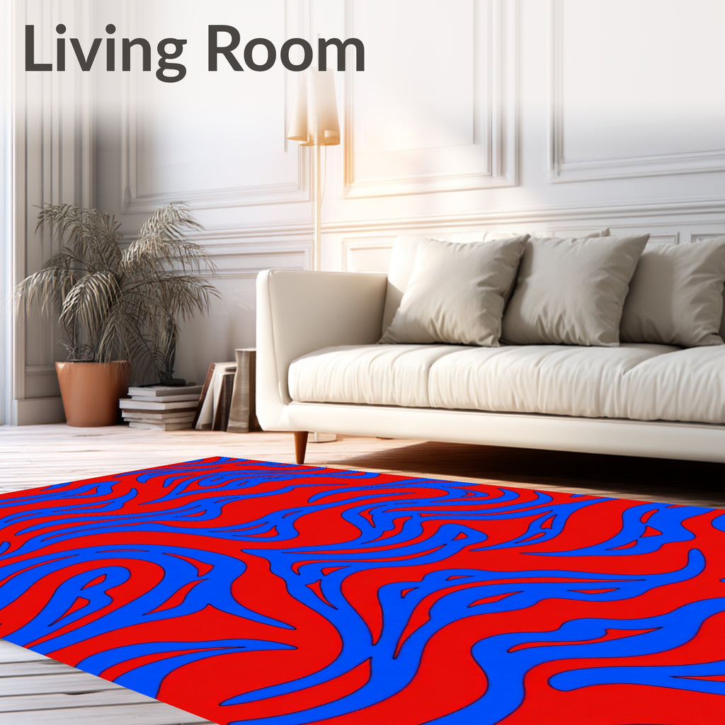 Bold Red Blue Organic Swirl Rug