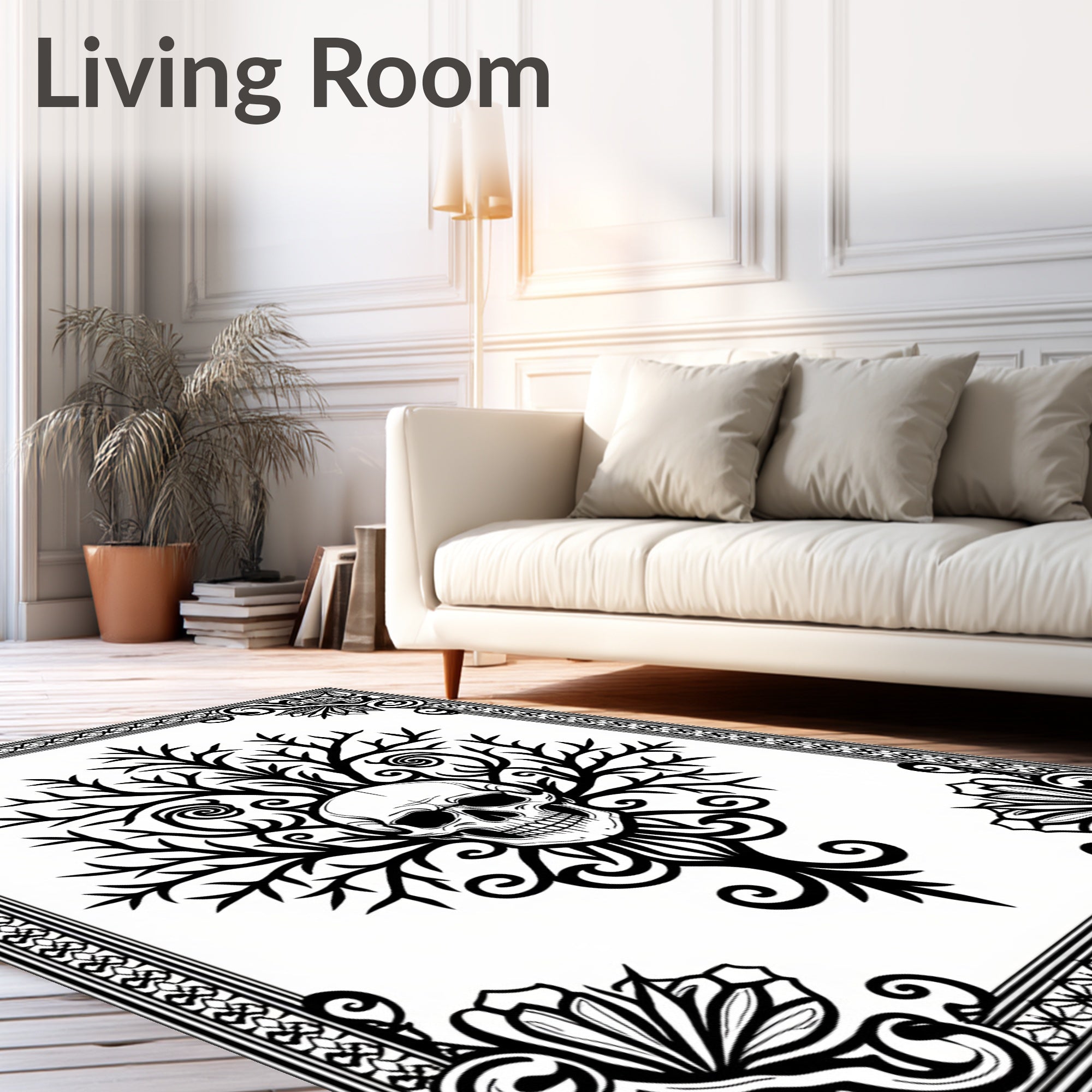 Black White Skull Tree Mandala Rug