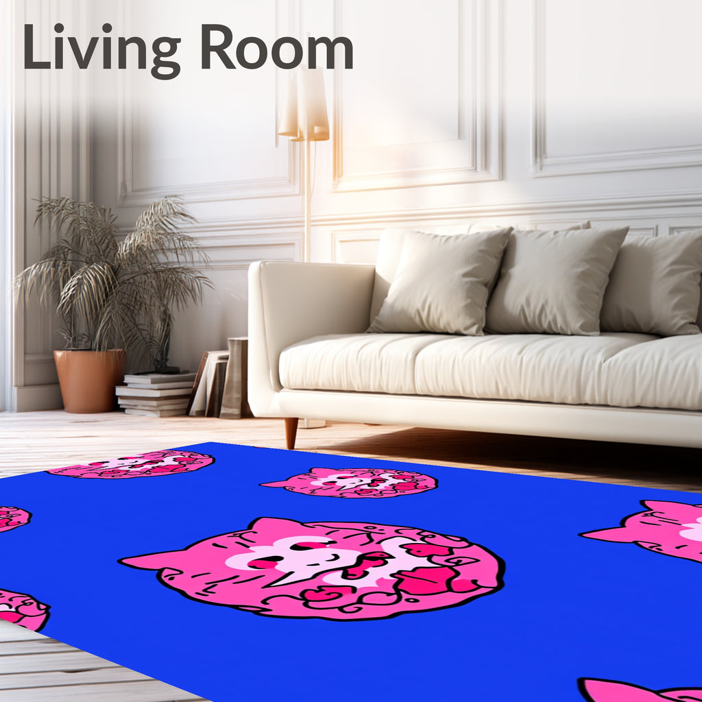 Pink Cat Faces On Royal Blue Rug