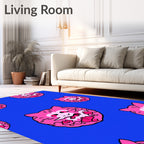 Pink Cat Faces On Royal Blue Rug