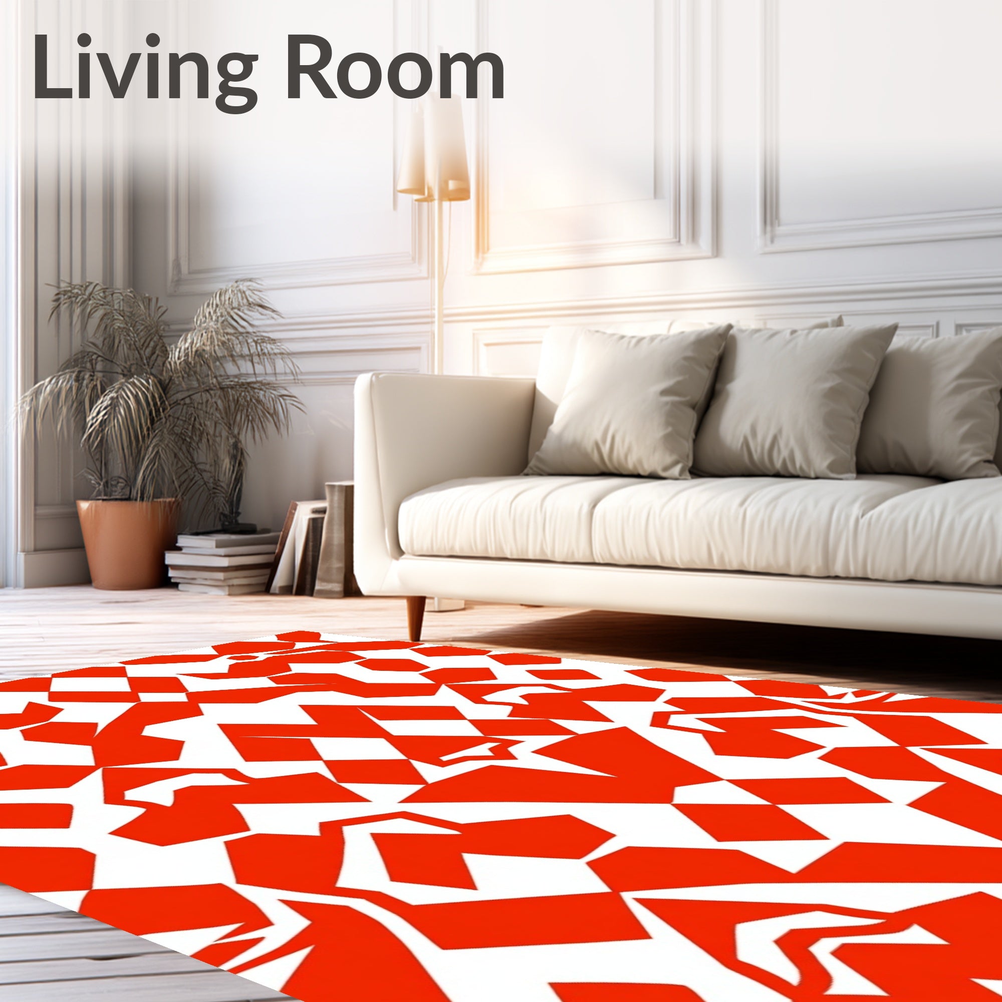 Vibrant Red Geometric Symmetry Medallion Rug