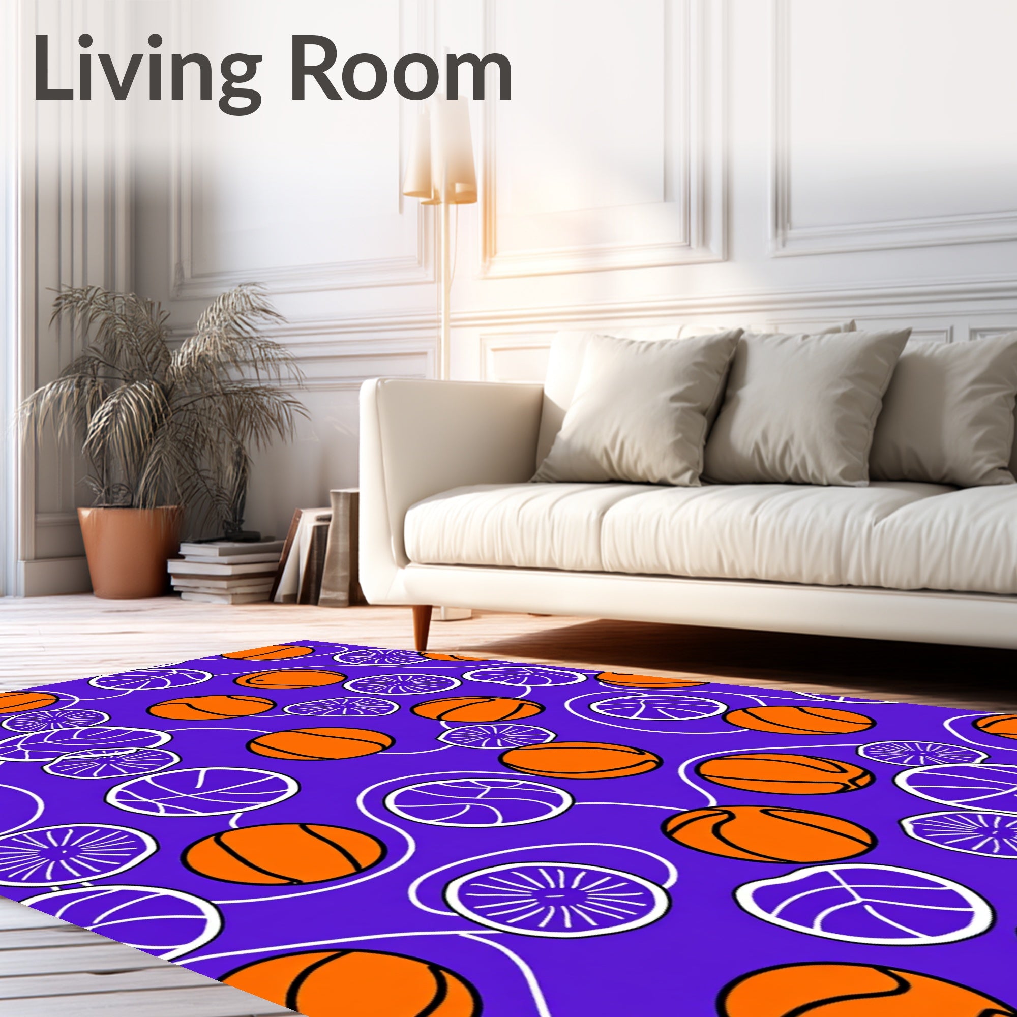 Orange Basketball Court Circles Rug