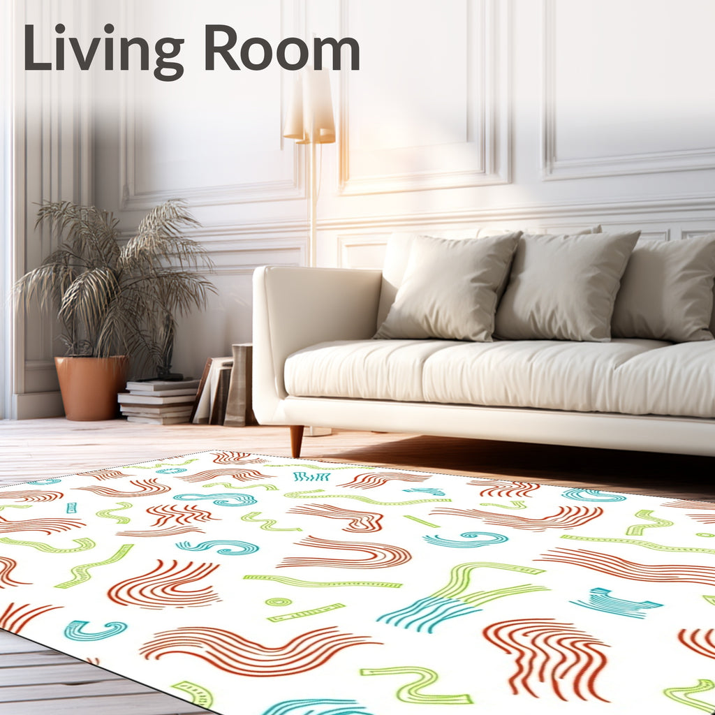 Red Blue Green Wavy Lines Rug