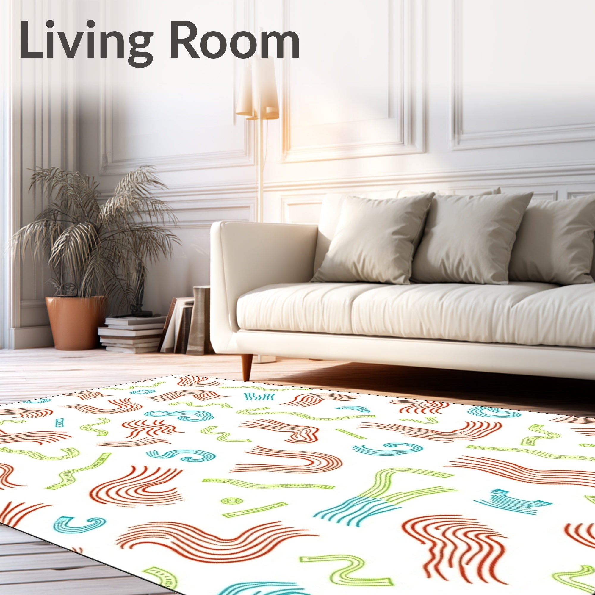 Red Blue Green Wavy Lines Rug