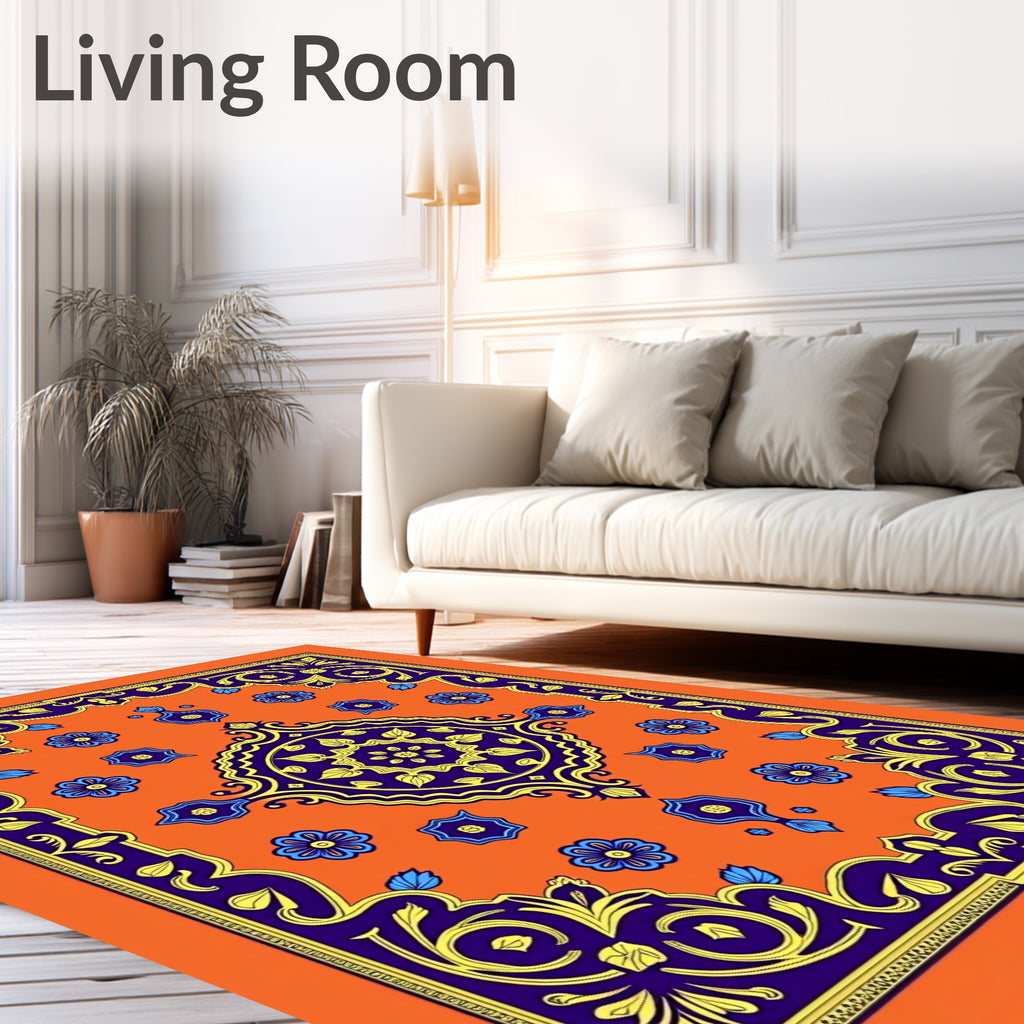 Vibrant Orange Floral Medallion Rug