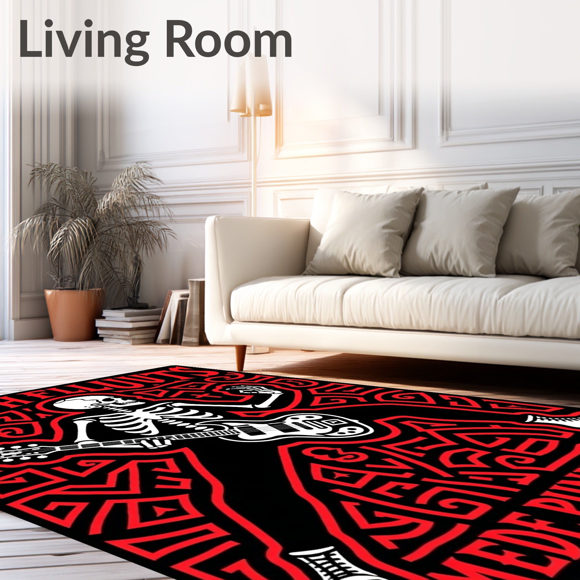 Gothic Red Skeleton Guitarist Rug