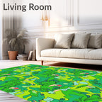 Playful Green Dinosaurs Lush Foliage Rug
