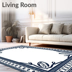 Navy Blue Classic Floral Border Rug