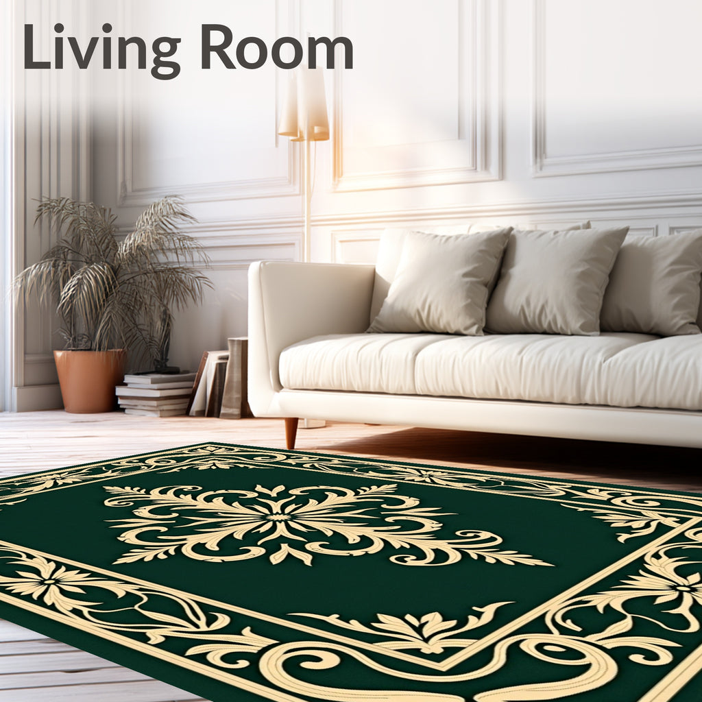 Emerald Green Classic Floral Medallion Rug