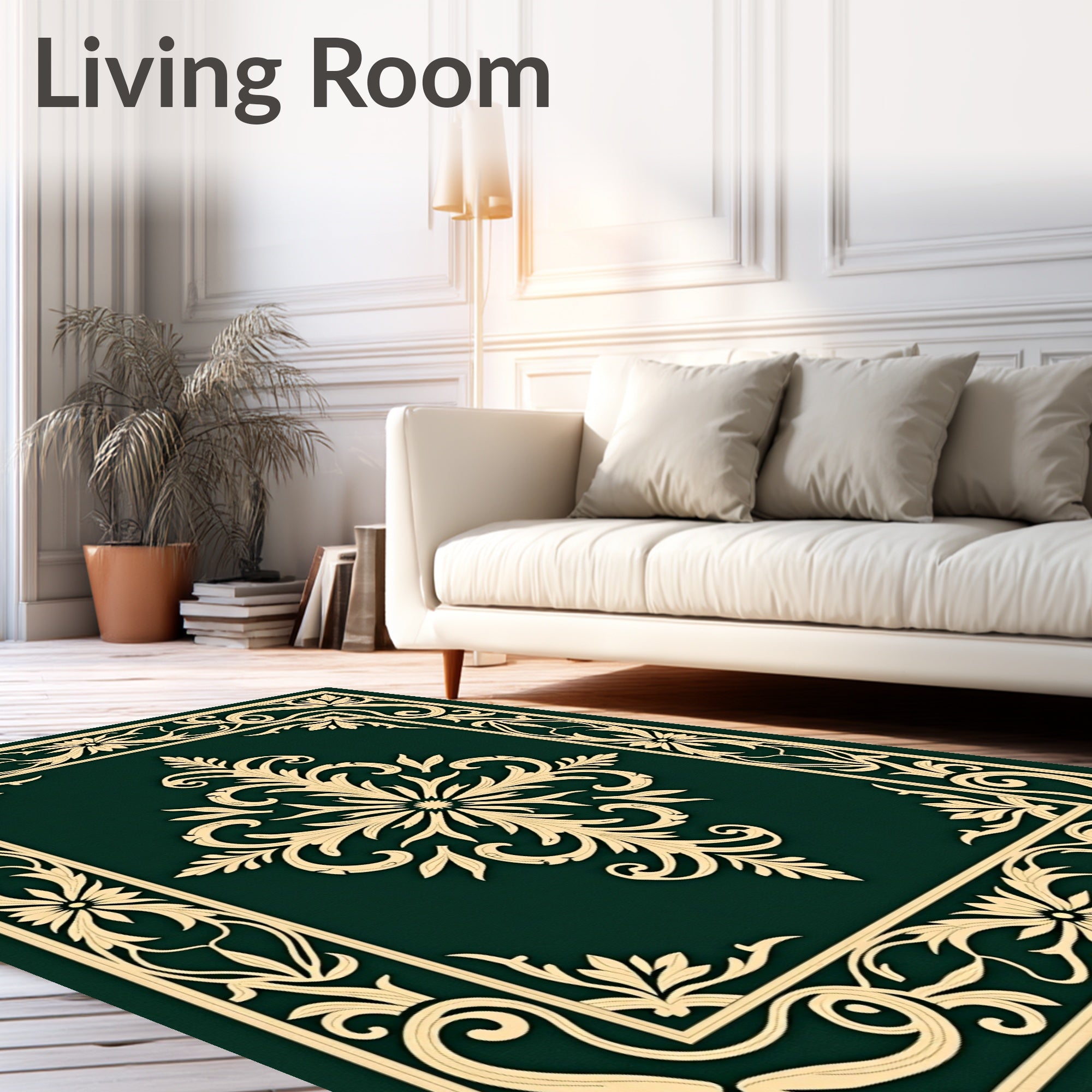 Emerald Green Classic Floral Medallion Rug