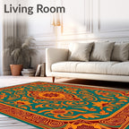 Teal Orange Red Floral Medallion Rug