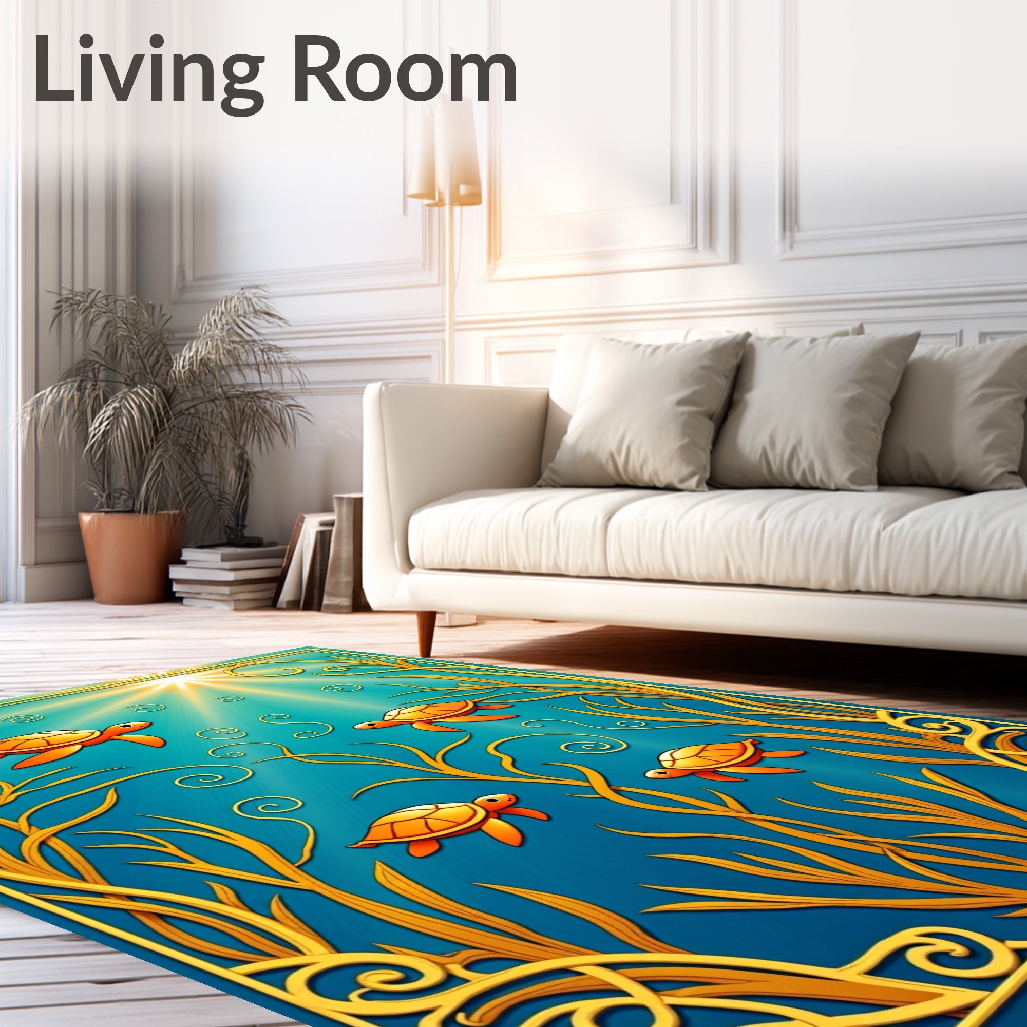 Golden Sea Turtles Underwater Scene Rug