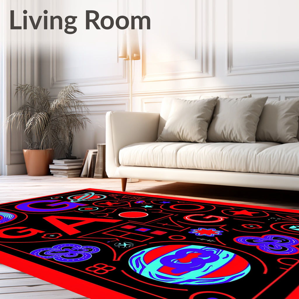 Bold Red Blue Geometric Abstract Rug