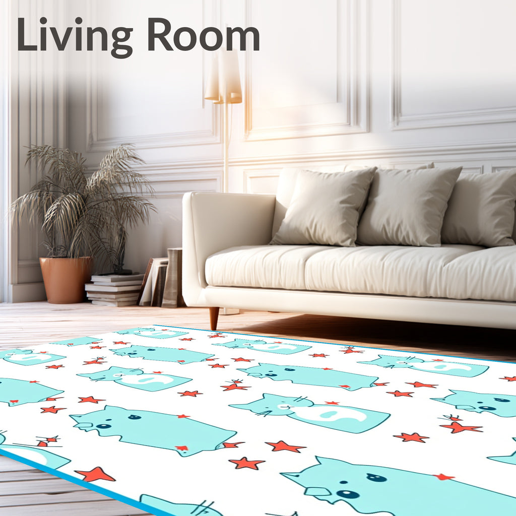 Cute Teal Cats with Red Stars Rug