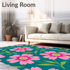 Pink Daisy Garden Teal Rug