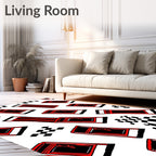 Red Black Stripes Checkered Boxes Rug
