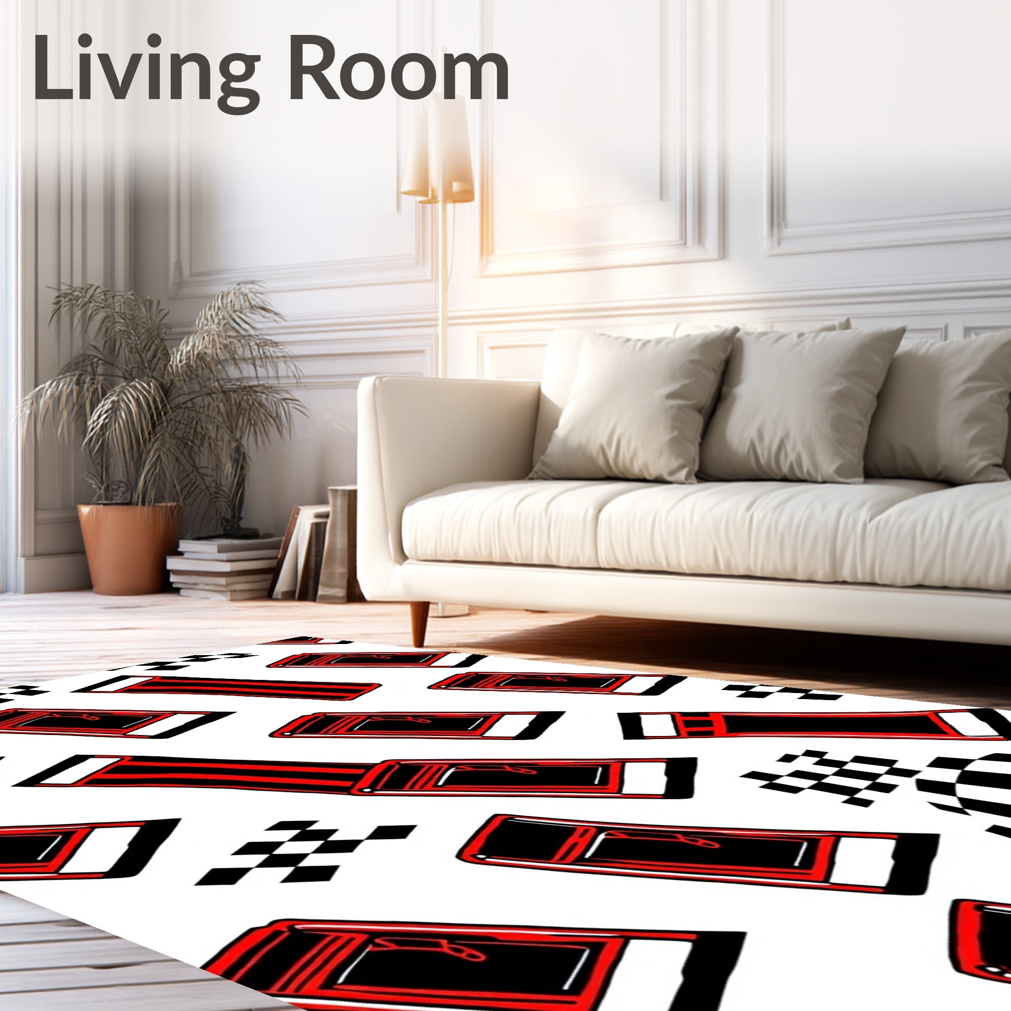 Red Black Stripes Checkered Boxes Rug