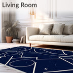 Dark Blue White Abstract Starry Ribbon Rug