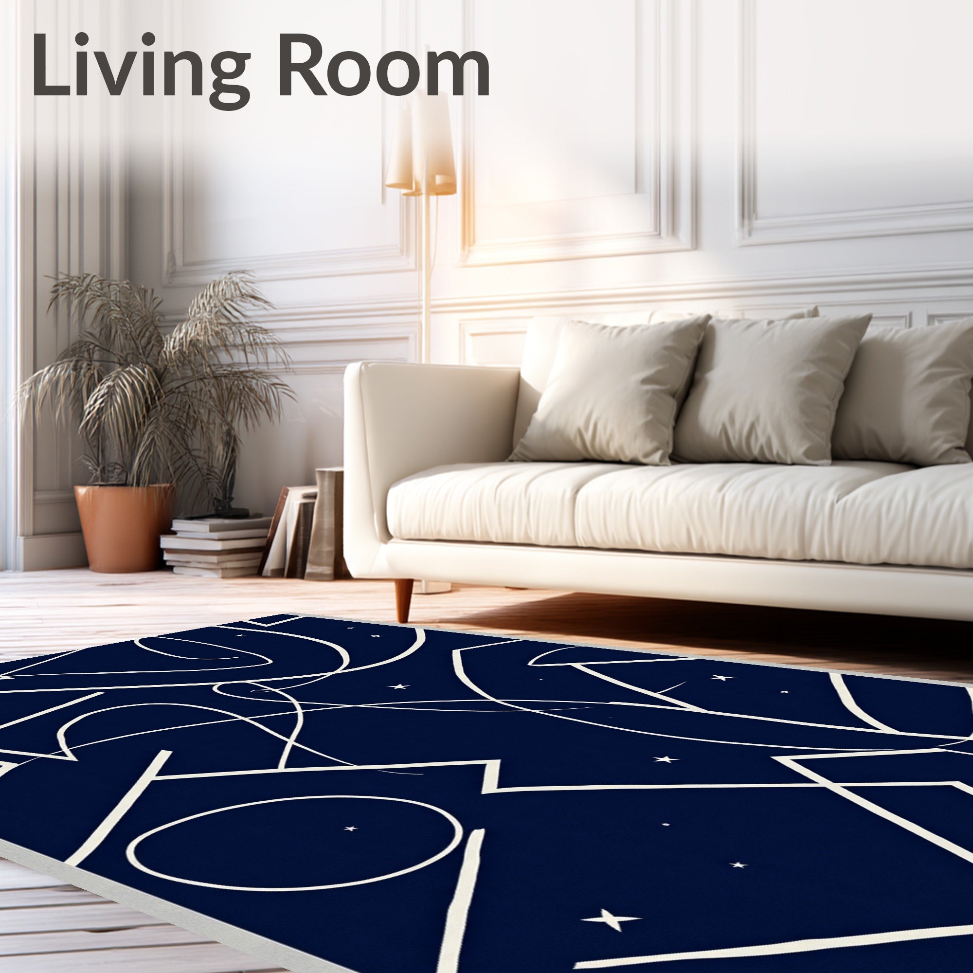 Dark Blue White Abstract Starry Ribbon Rug