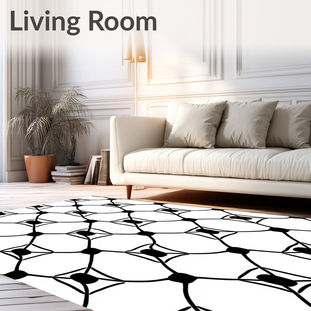 Chic Black White Interlocking Squares Rug