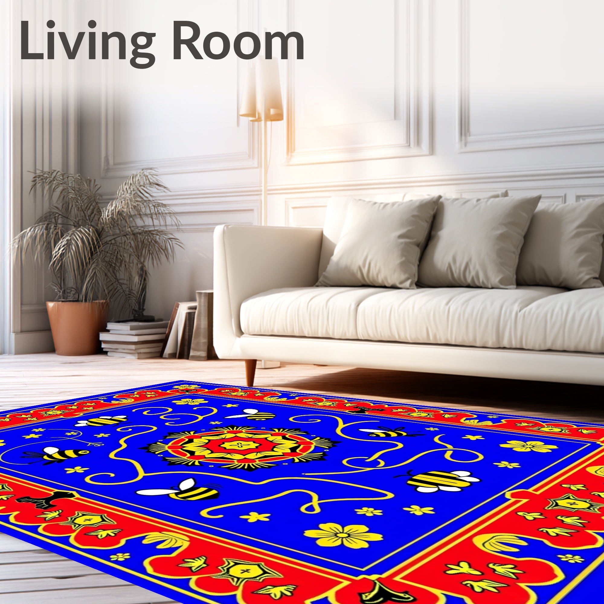 Enchanting Blue Bee Garden Medallion Rug