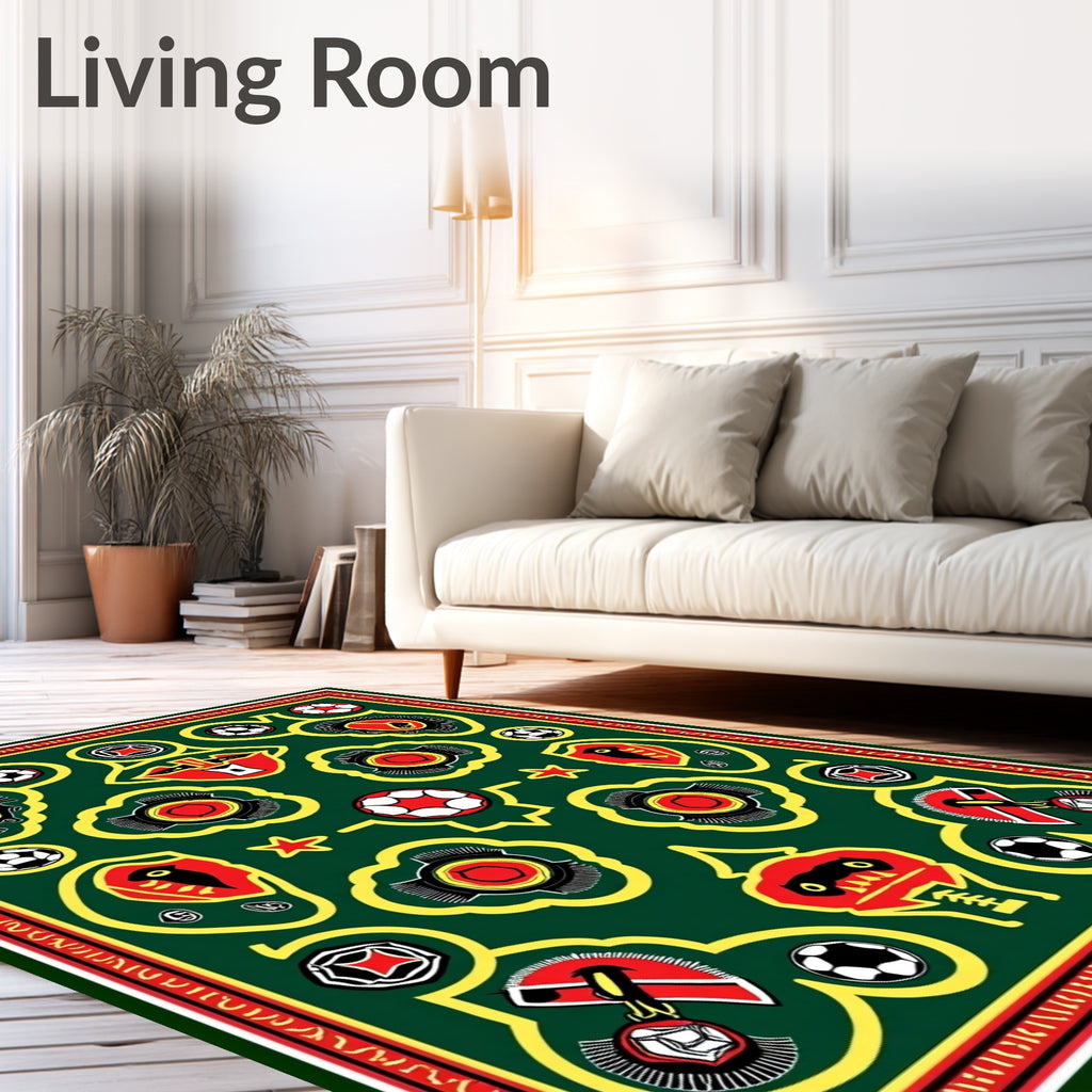 Bold Red Black Soccer Ball Medallion Rug