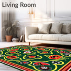 Bold Red Black Soccer Ball Medallion Rug