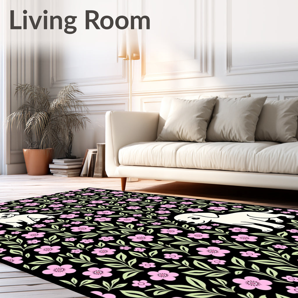 Sweet Puppy Pink Floral Garden Rug