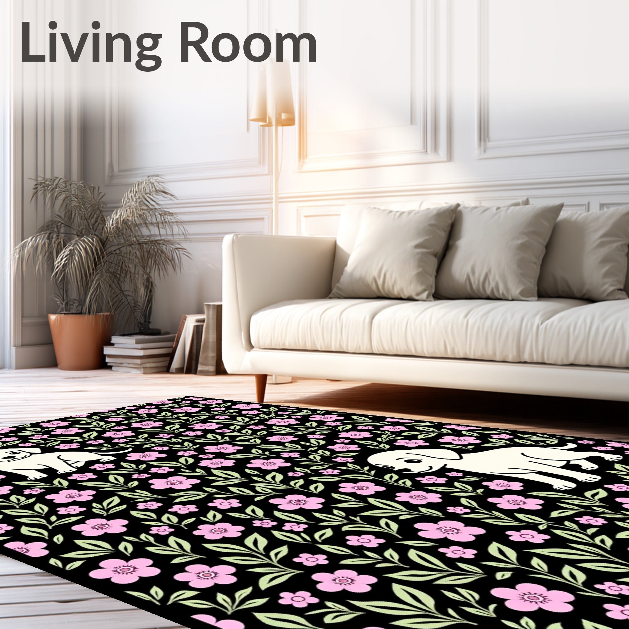 Sweet Puppy Pink Floral Garden Rug