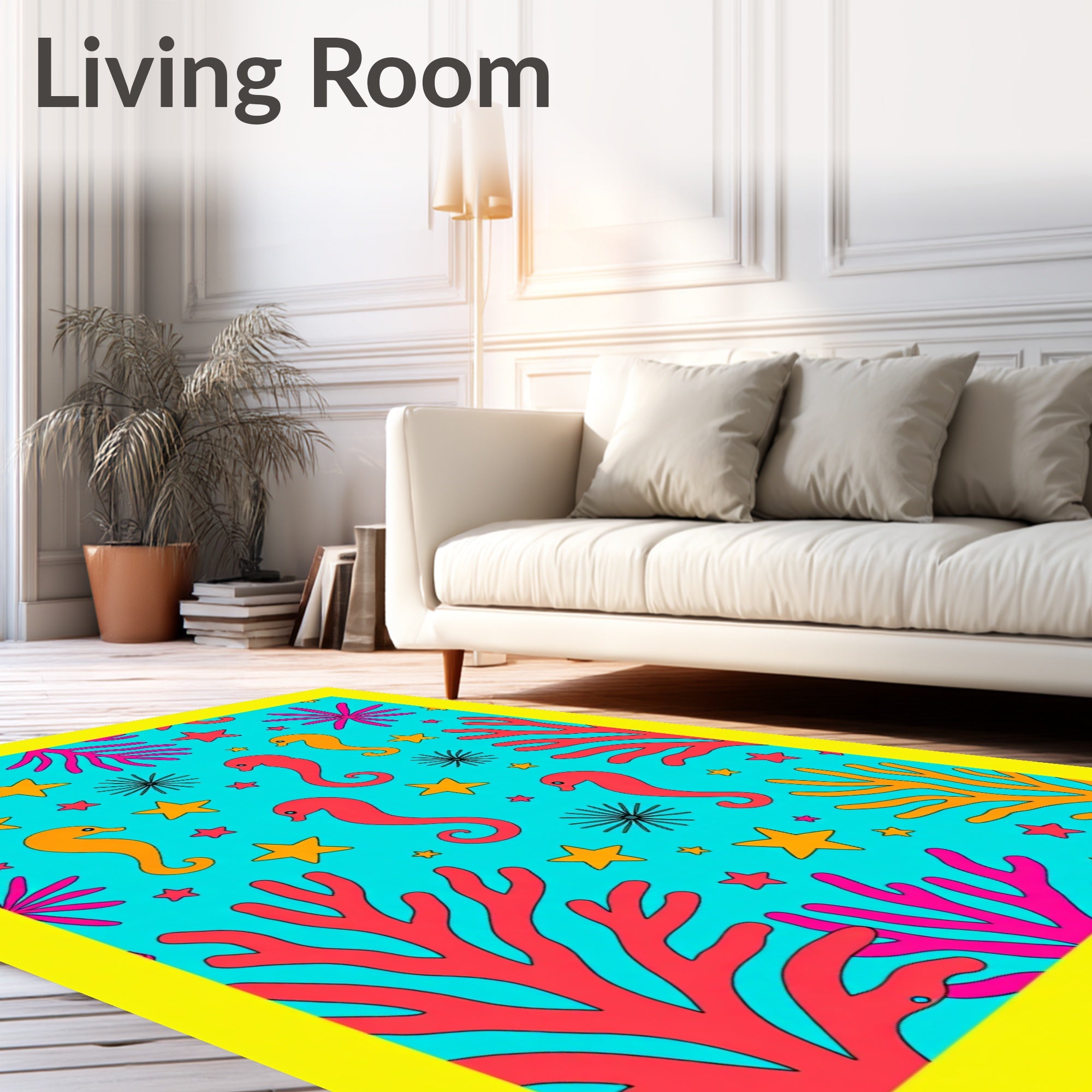 Coral Seahorse And Star Ocean Scene Rug
