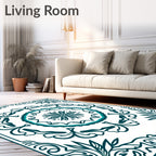 Teal Floral Medallion Bordered Rug