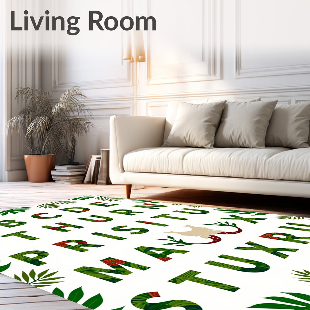 Tropical Green Leaf Floral Alphabet Rug