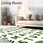 Tropical Green Leaf Floral Alphabet Rug