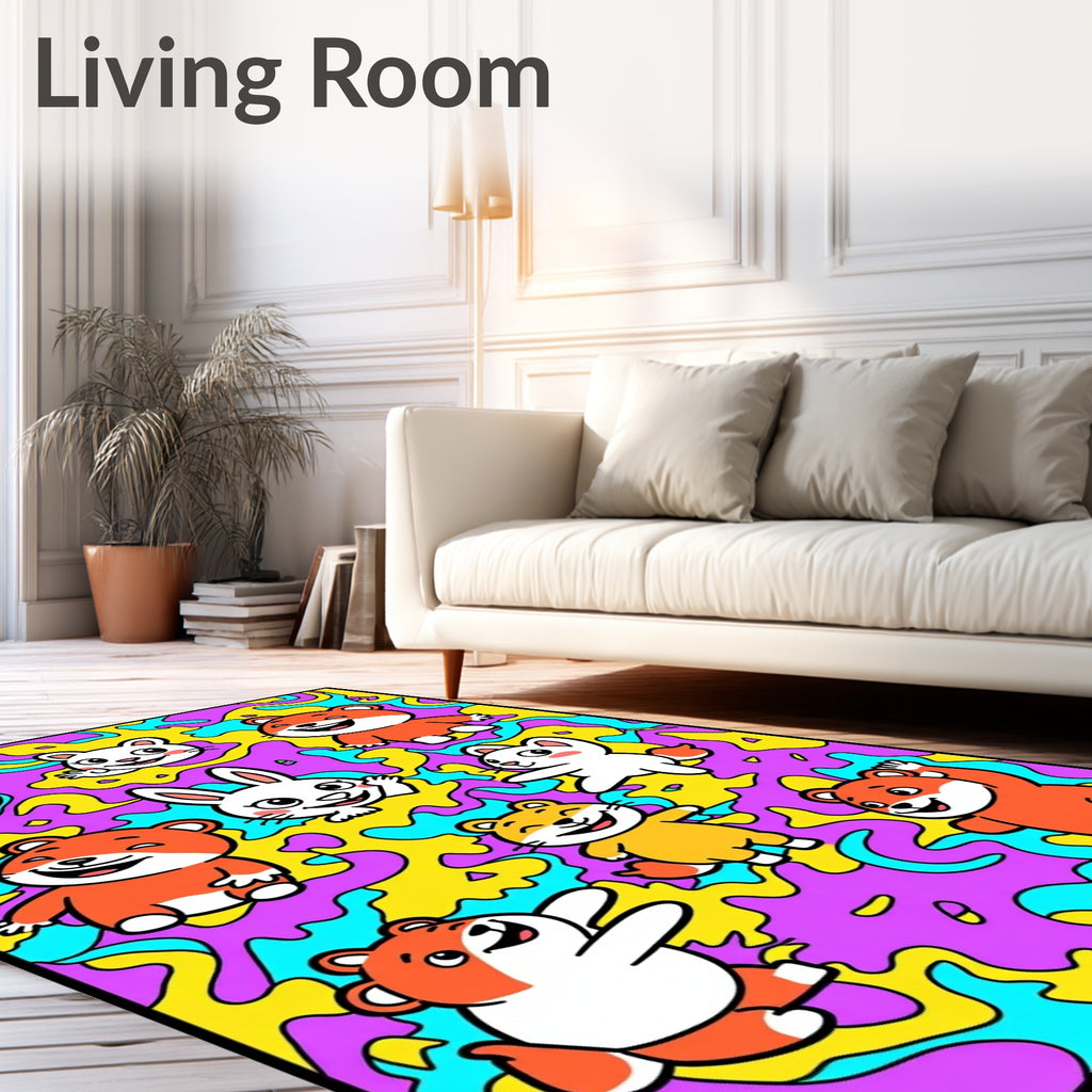 Playful Animals Abstract Color Splash Rug