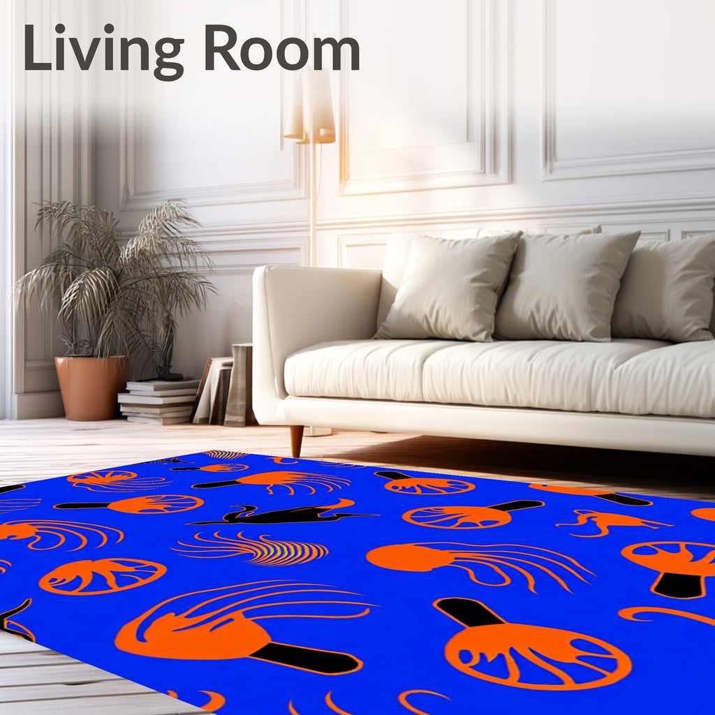 Vivid Blue Orange Jellyfish Creatures Rug