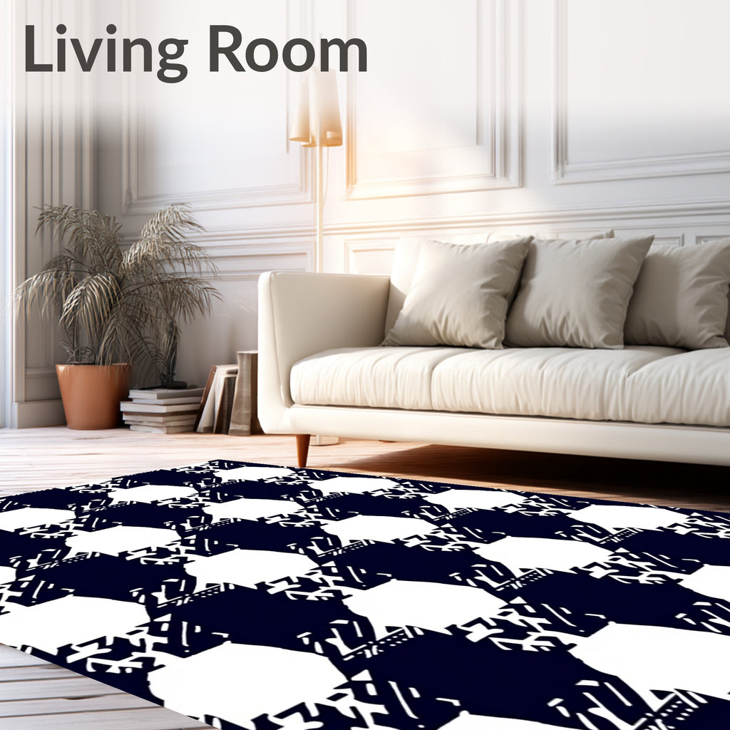 Navy White Abstract Geometric Houndstooth Rug