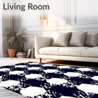Navy White Abstract Geometric Houndstooth Rug