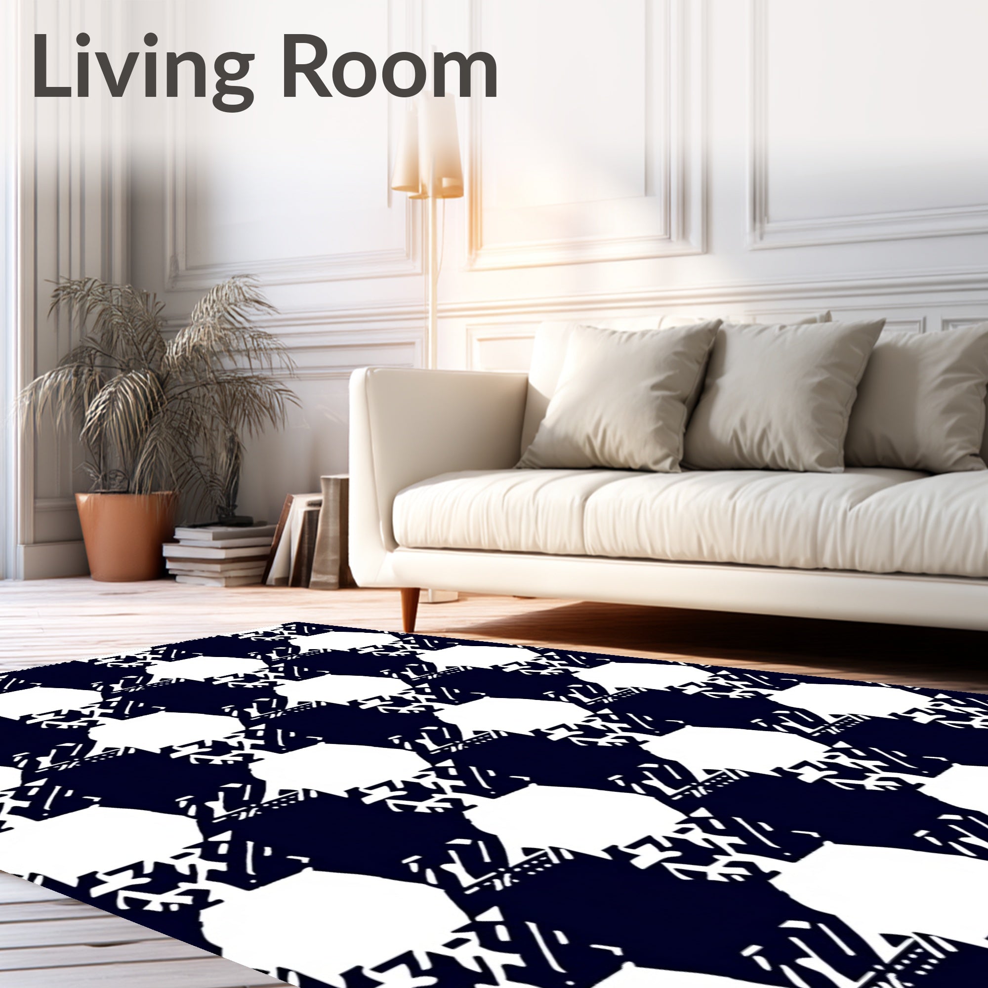 Navy White Abstract Geometric Houndstooth Rug