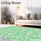 Whimsical Green Abstract Floral Creatures Rug