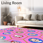 Pink Hexagon Colorful Character Collage Rug