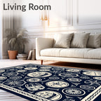 Nautical Navy White Ship Wheel Medallion Rug