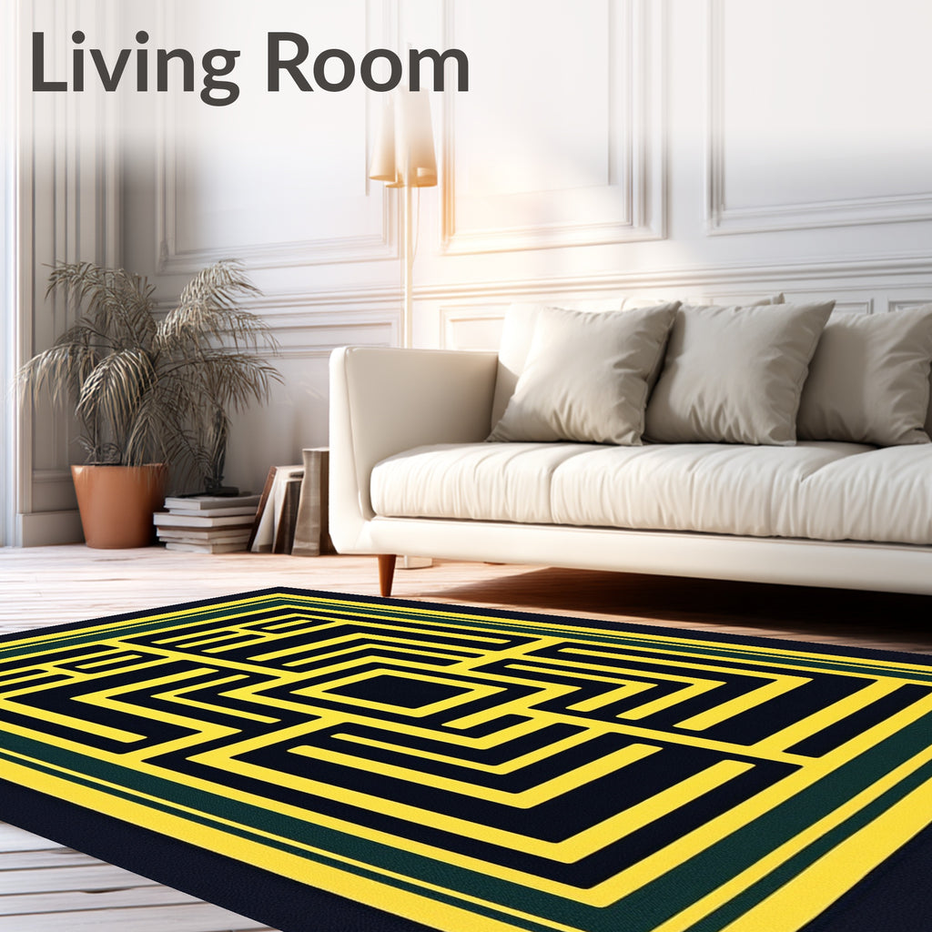 Maze Yellow Black Border Rug