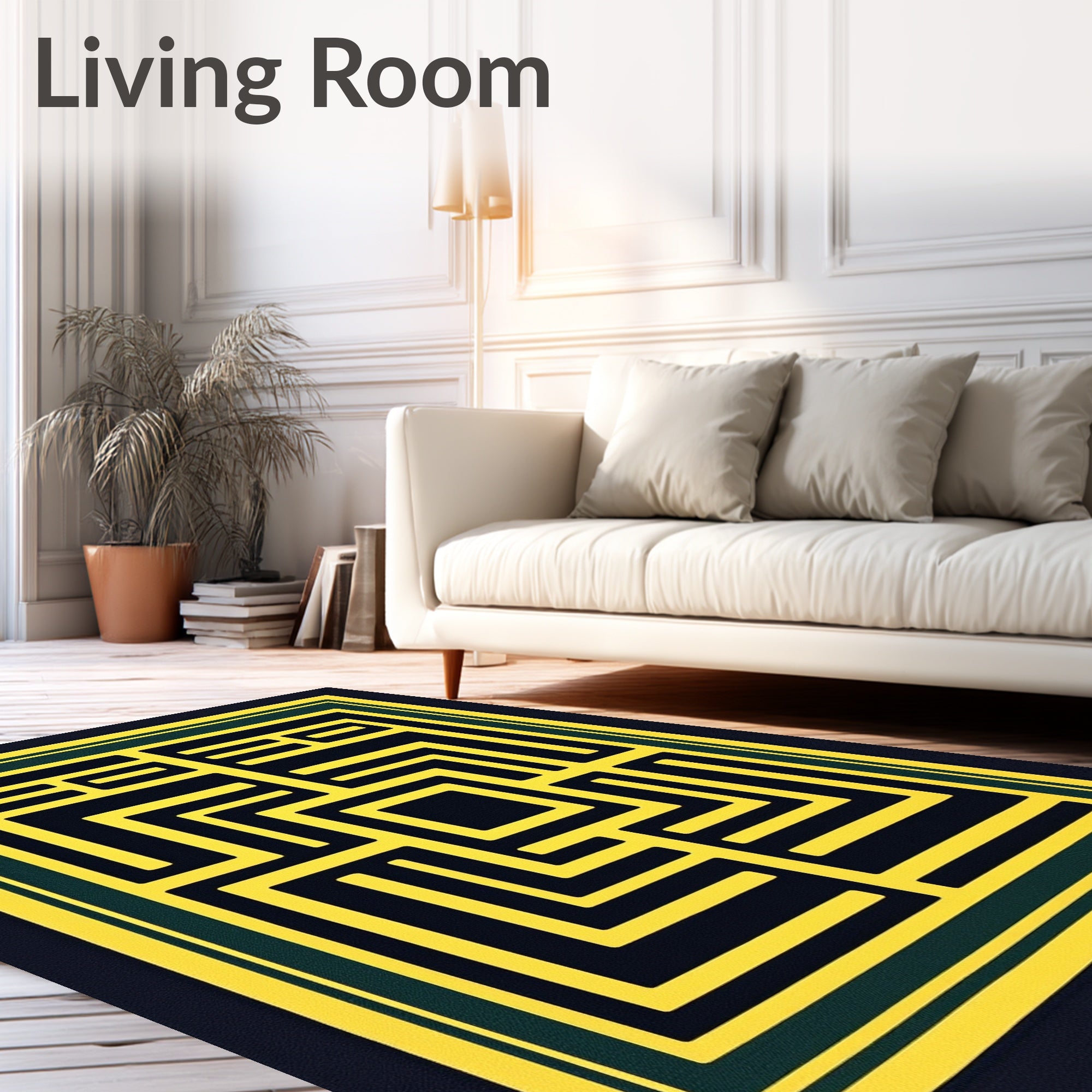 Maze Yellow Black Border Rug
