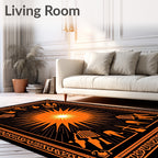 Radiant Orange Sunburst Ornate Border Rug
