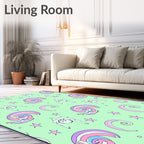 Pastel Rainbow Snail Stars Swirl Rug