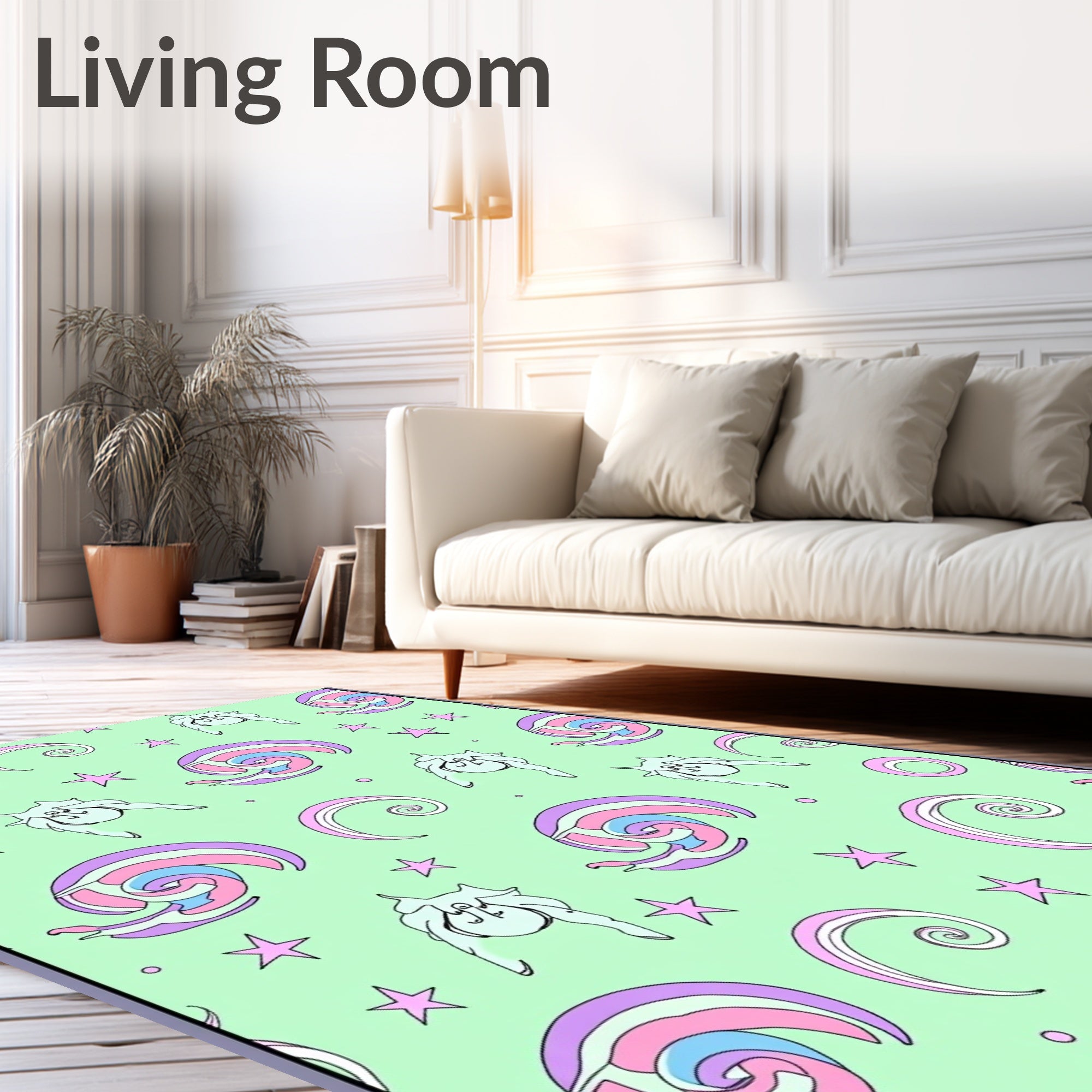 Pastel Rainbow Snail Stars Swirl Rug