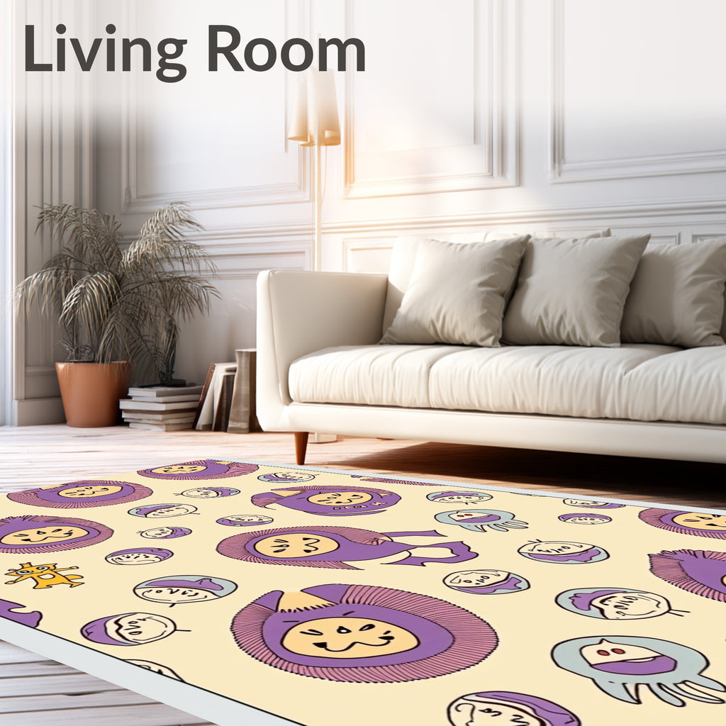 Whimsical Purple Creature Yellow Abstract Rug